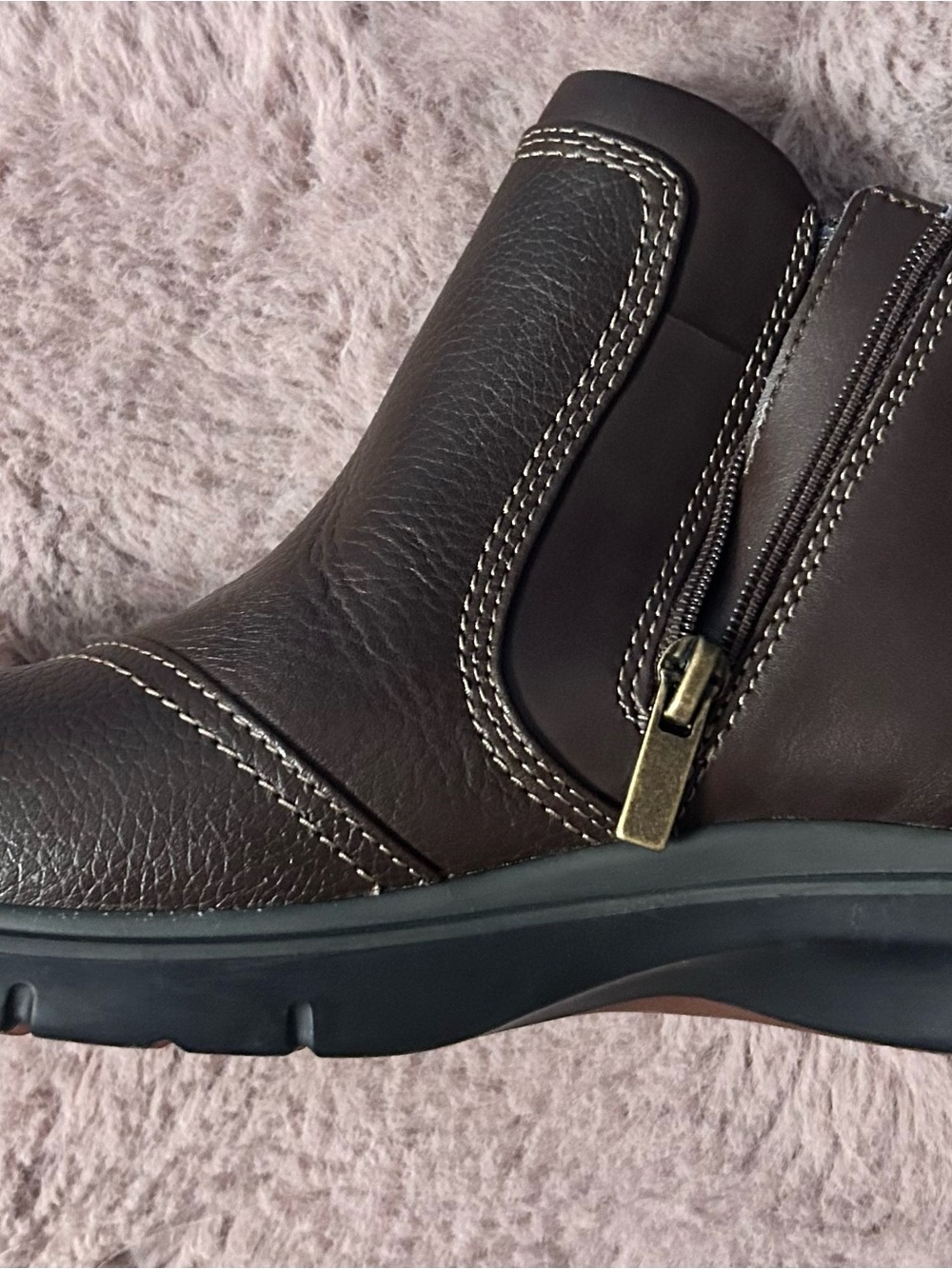 Clarks Brown Leather Ankle Booties with Side Buckle - Picture 5 of 6
